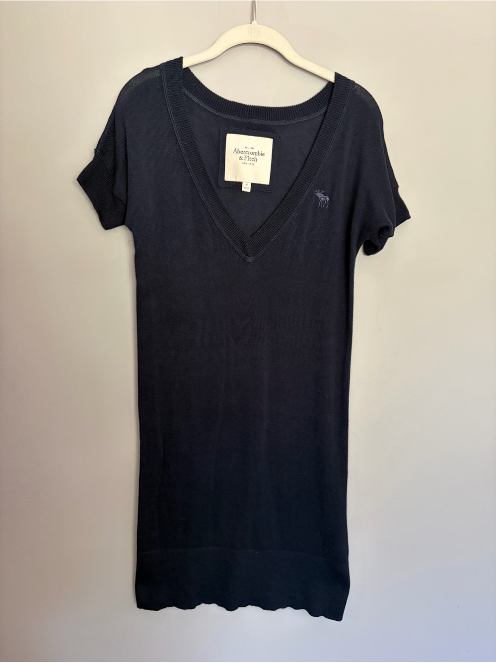 Y2K Abercrombie And Fitch Sweater Dress Sz M Navy Blue Moose Cotton Silk Knit